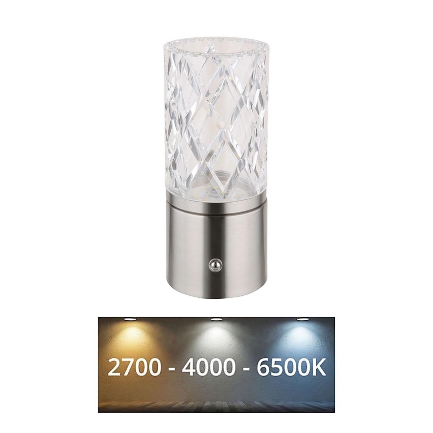 Globo - Candeeiro de mesa táctil LED com regulação LED/2,5W/3,7V 2700K/4000K/6500K 1800 mAh USB cromado mate
