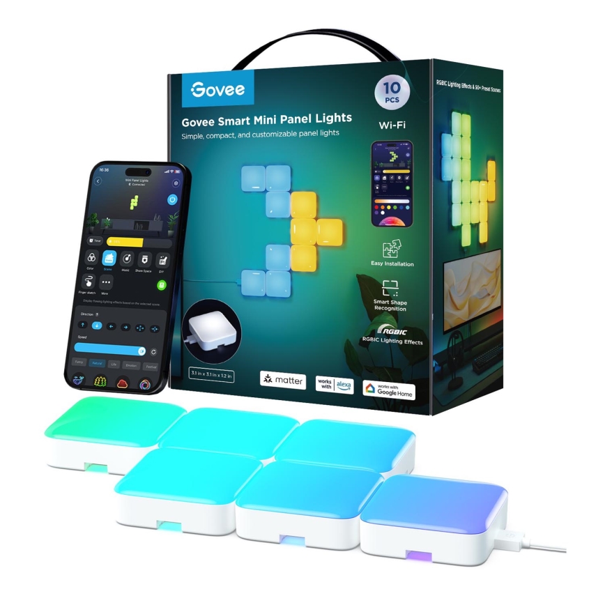 Govee - 10x Painéis inteligentes mini RGBIC Wi-Fi