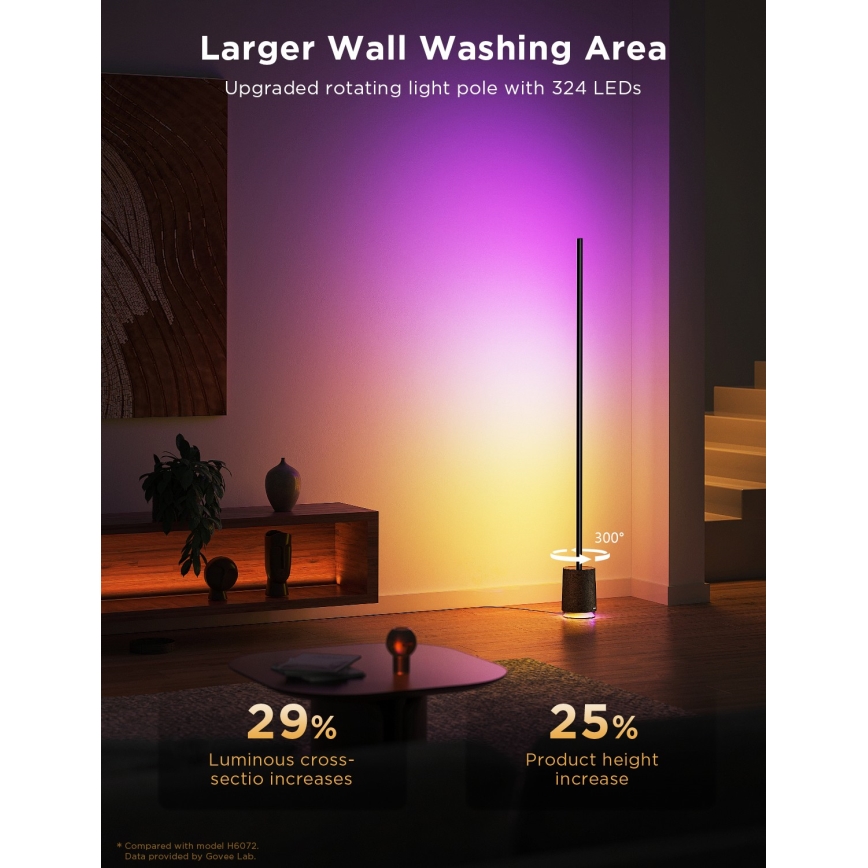 Govee - Candeeiro de chão LED com regulação e colunas Pro RGBICWW 2200-6500K Wi-Fi + comando