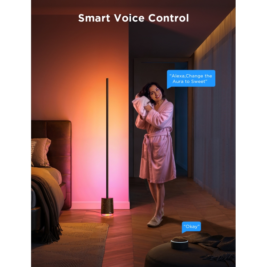 Govee - Candeeiro de chão LED com regulação e colunas Pro RGBICWW 2200-6500K Wi-Fi + comando
