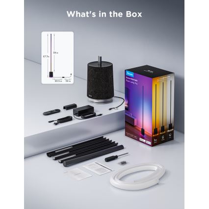 Govee - Candeeiro de chão LED com regulação e colunas Pro RGBICWW 2200-6500K Wi-Fi + comando