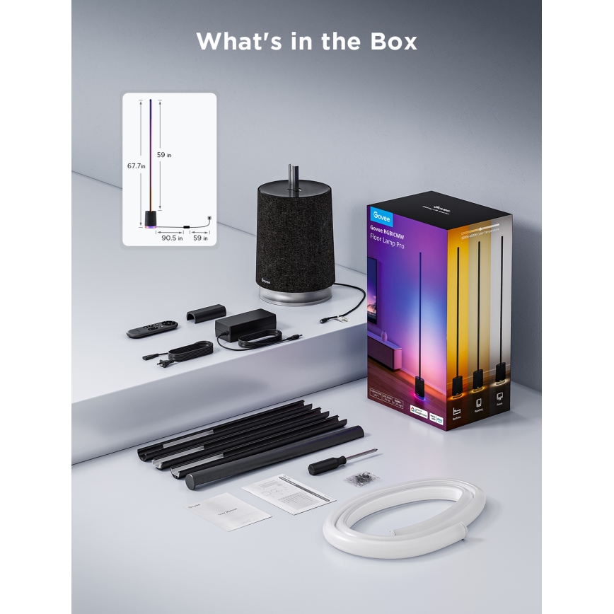 Govee - Candeeiro de chão LED com regulação e colunas Pro RGBICWW 2200-6500K Wi-Fi + comando