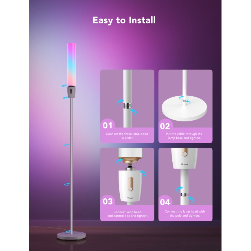 Govee - Candeeiro de chão LED com regulação CYLINDER SMART RGBICWW 2200-6500K
