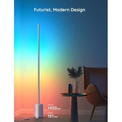 Govee - Candeeiro de chão LED com regulação Lyra Smart RGBICWW 2200-6500K Wi-Fi + comando