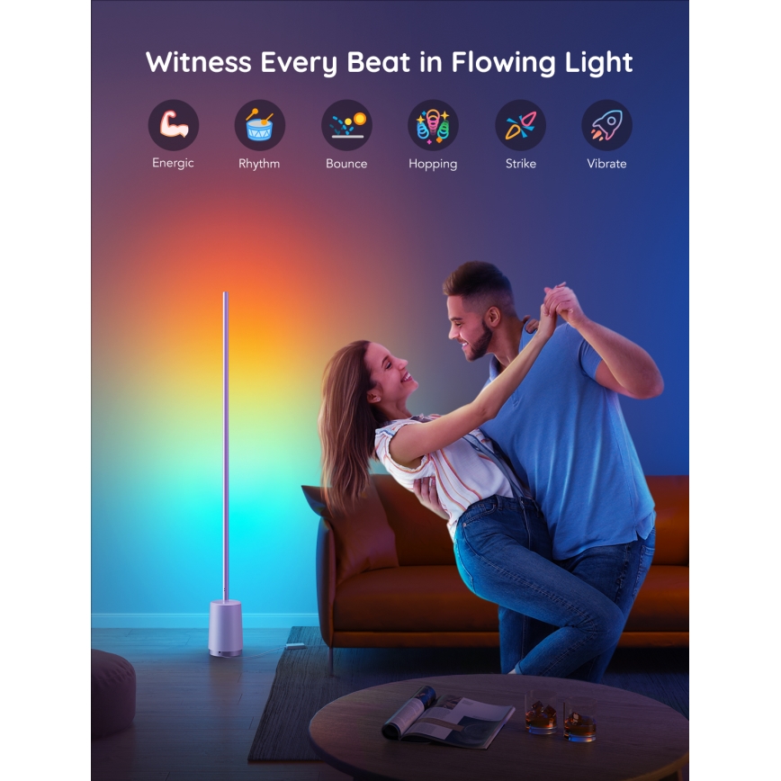 Govee - Candeeiro de chão LED com regulação Lyra Smart RGBICWW 2200-6500K Wi-Fi + comando