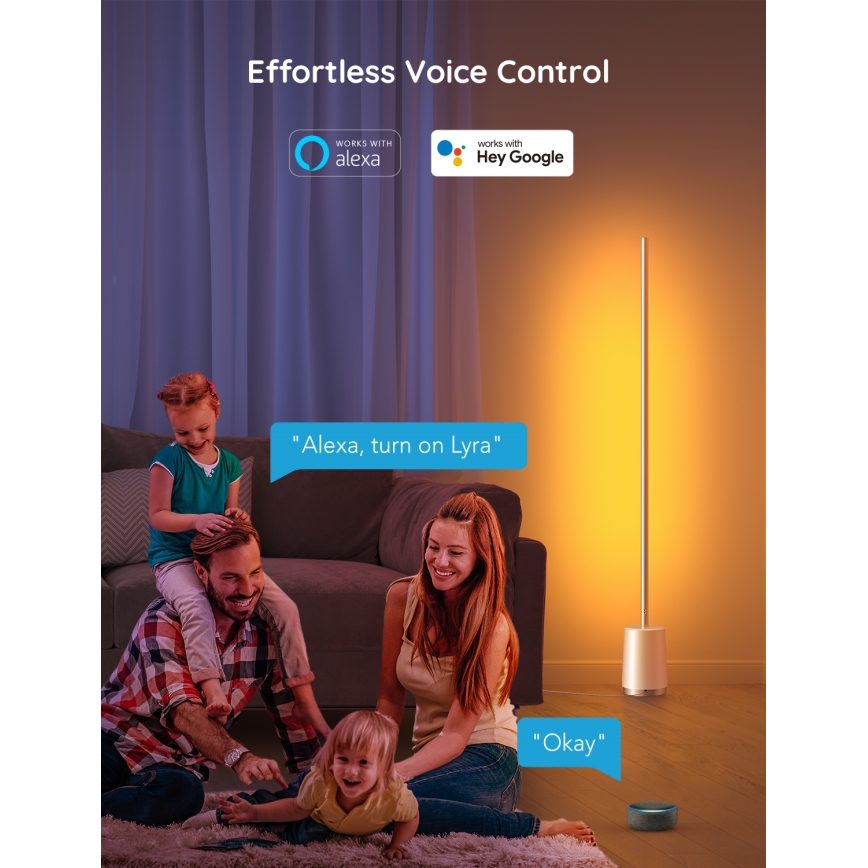 Govee - Candeeiro de chão LED com regulação Lyra Smart RGBICWW 2200-6500K Wi-Fi + comando