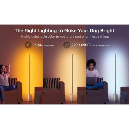 Govee - Candeeiro de chão LED com regulação Lyra Smart RGBICWW 2200-6500K Wi-Fi + comando