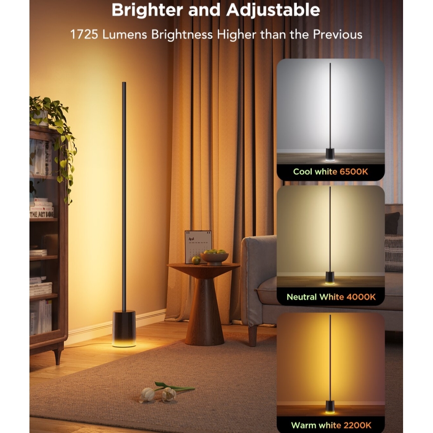 Govee - Candeeiro de chão LED com regulação Smart MATTER LED RGBICWW 2200-6500K Wi-Fi + comando