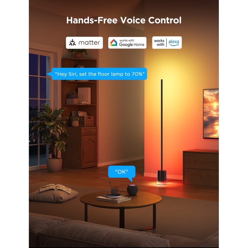 Govee - Candeeiro de chão LED com regulação Smart MATTER LED RGBICWW 2200-6500K Wi-Fi + comando