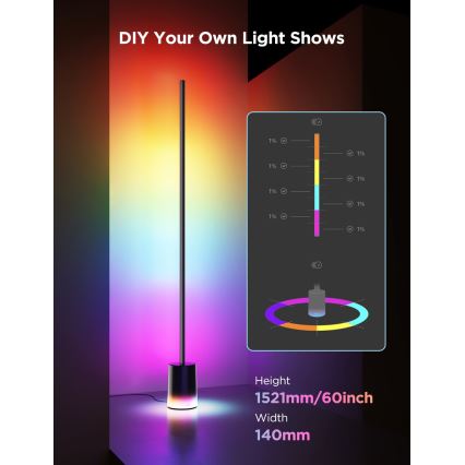 Govee - Candeeiro de chão LED com regulação Smart MATTER LED RGBICWW 2200-6500K Wi-Fi + comando