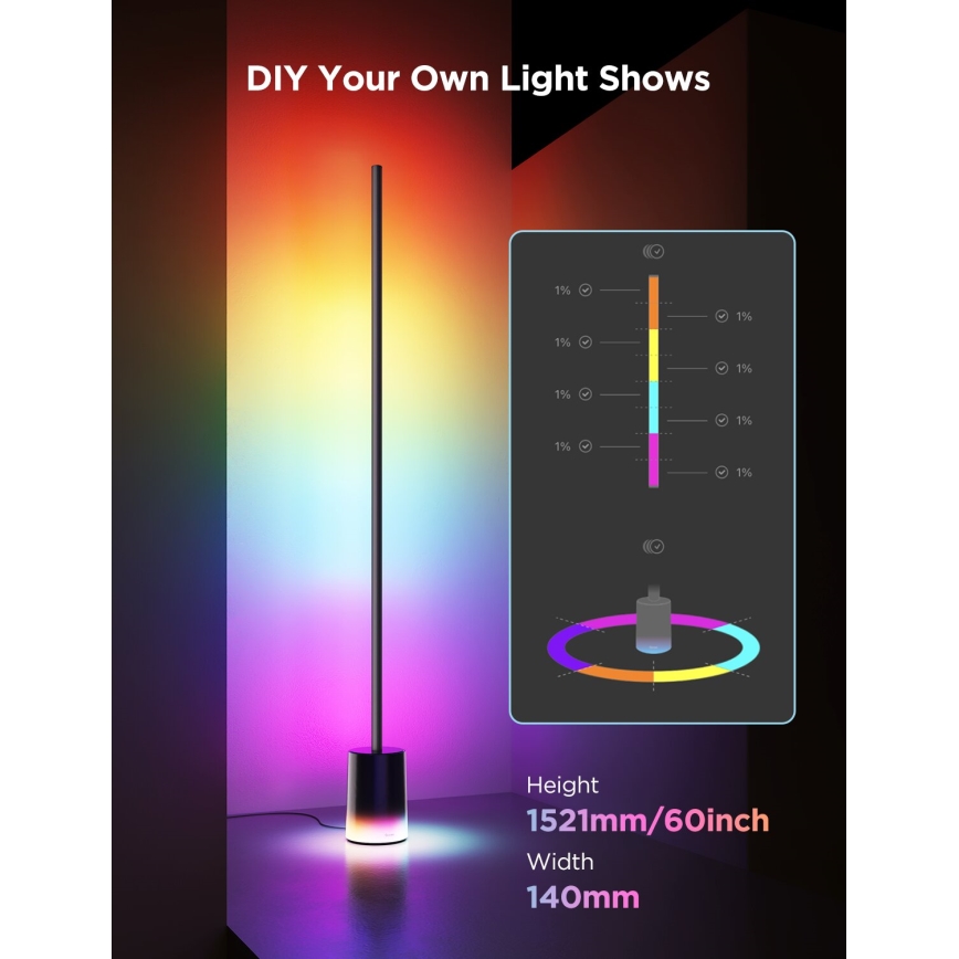 Govee - Candeeiro de chão LED com regulação Smart MATTER LED RGBICWW 2200-6500K Wi-Fi + comando