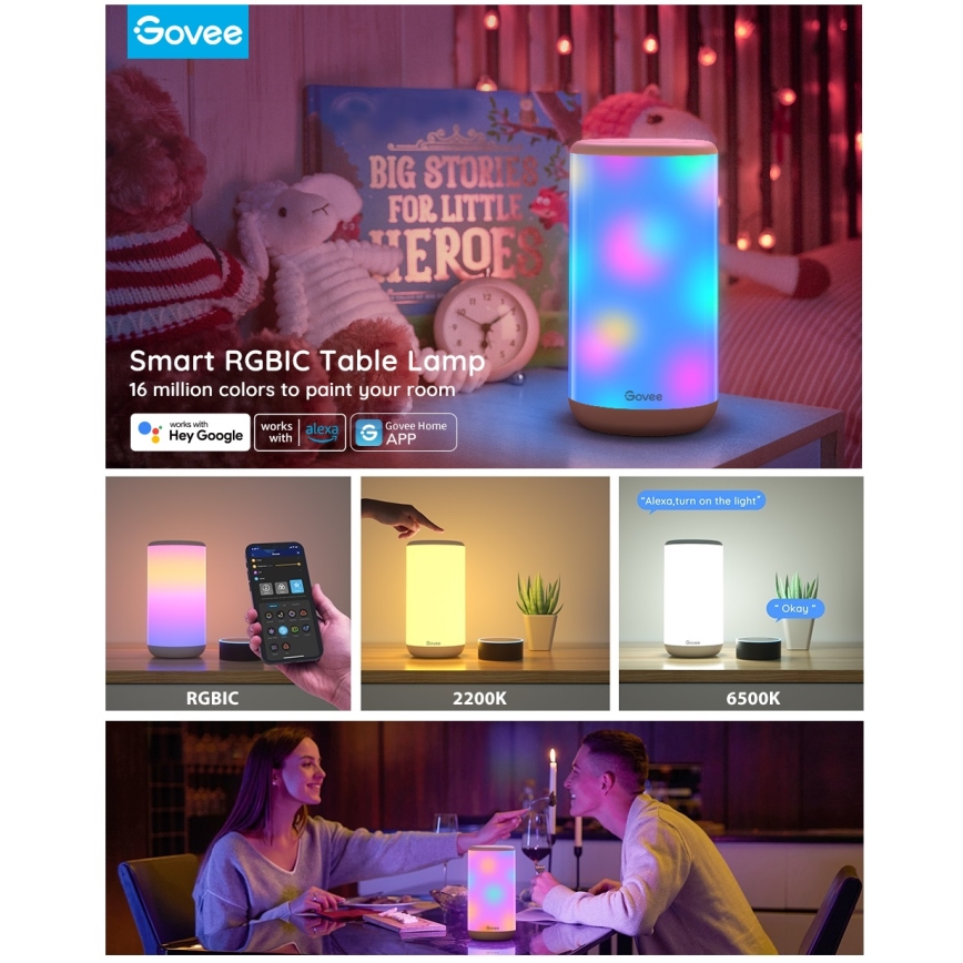 Govee - Candeeiro de mesa LED RGBIC com regulação AURA 2 2200-6500K Wi-Fi Matter