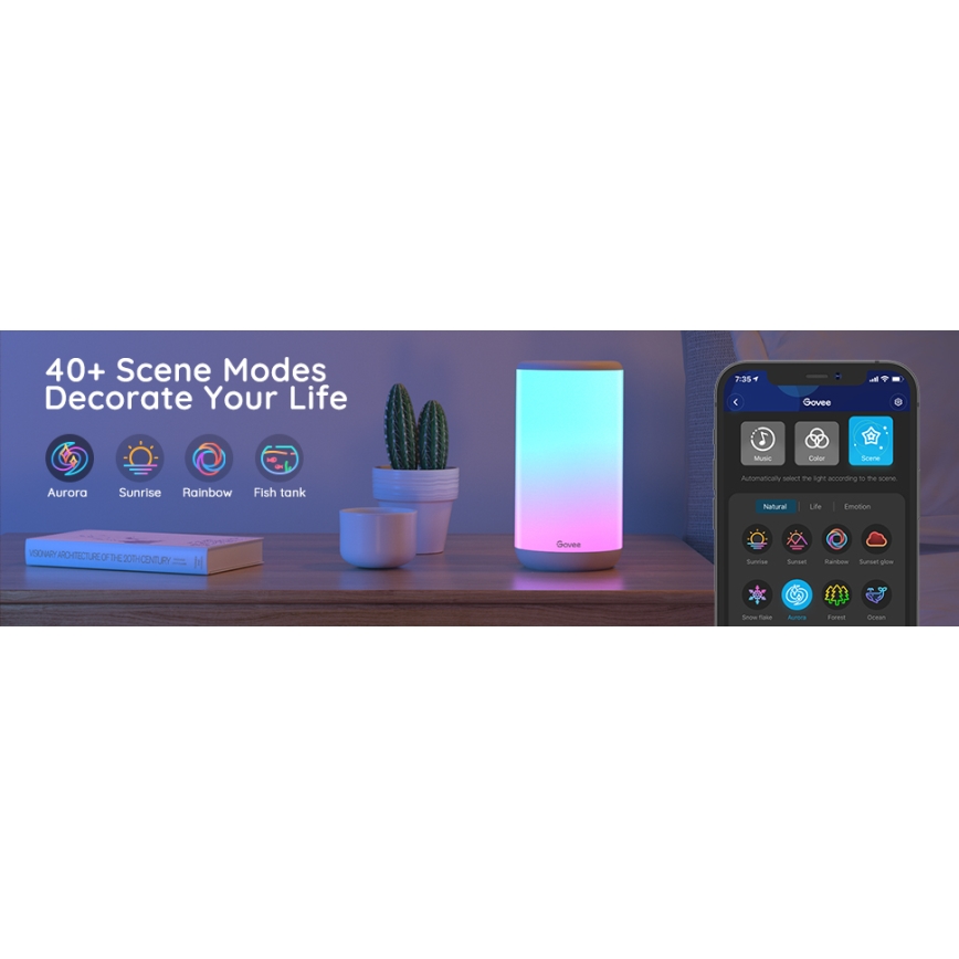 Govee - Candeeiro de mesa LED RGBIC com regulação AURA 2 2200-6500K Wi-Fi Matter