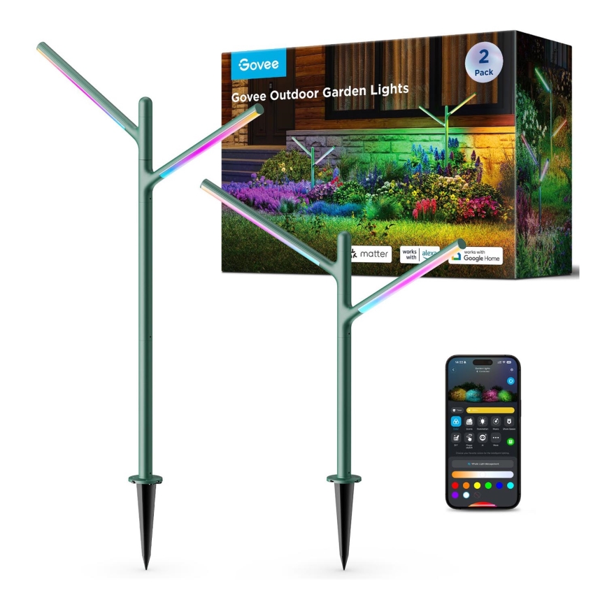 Govee- CONJUNTO 2x Lâmpadas de exterior LED RGBICWW regulável LED/36W/230V IP66 2700-6500K Wi-Fi