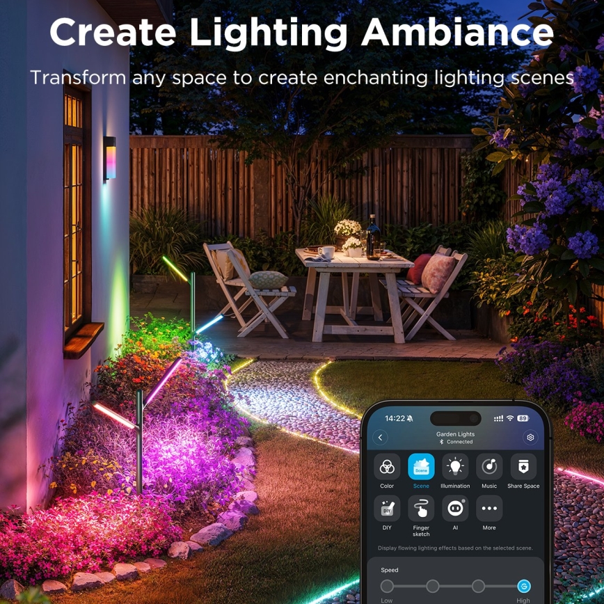 Govee- CONJUNTO 2x Lâmpadas de exterior LED RGBICWW regulável LED/36W/230V IP66 2700-6500K Wi-Fi