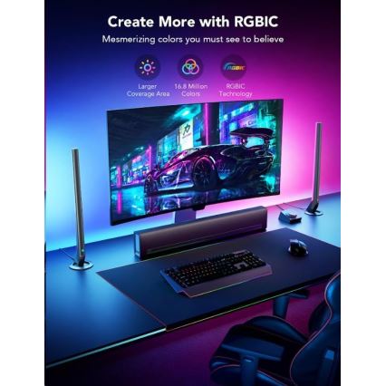 Govee - CONJUNTO 2x Smart Gaming Wi-Fi LED RGBIC Panels + Smart Dual + controlo remoto