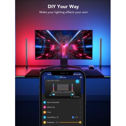Govee - CONJUNTO 2x Smart Gaming Wi-Fi LED RGBIC Panels + Smart Dual + controlo remoto