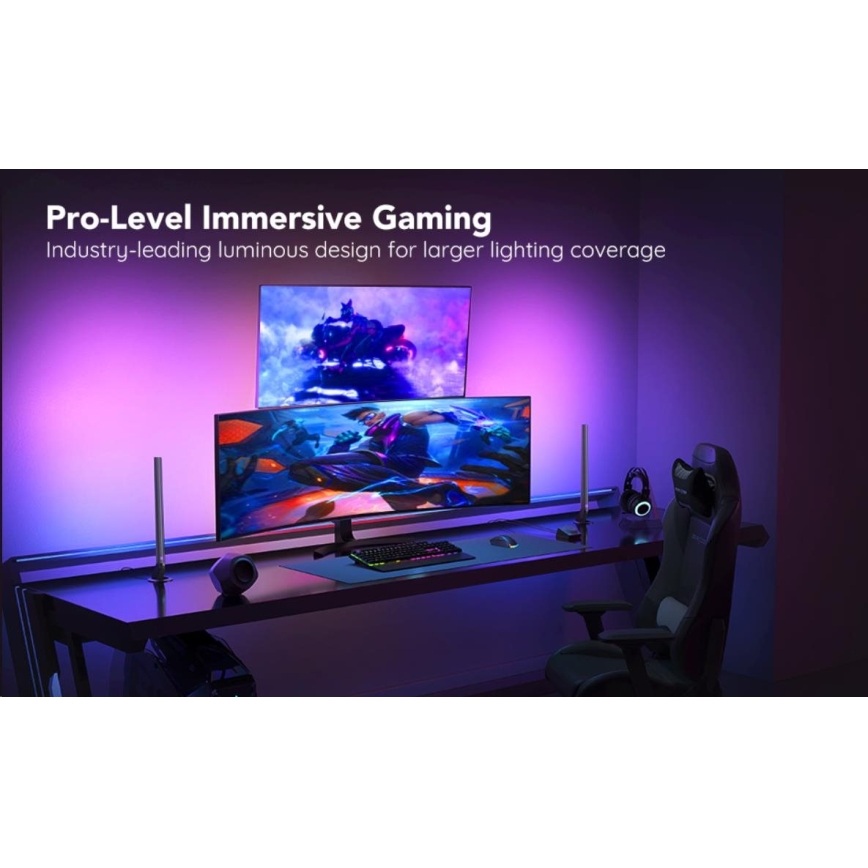 Govee - CONJUNTO 2x Smart Gaming Wi-Fi LED RGBIC Panels + Smart Dual + controlo remoto