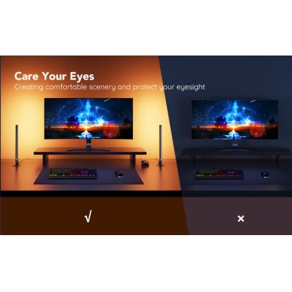 Govee - CONJUNTO 2x Smart Gaming Wi-Fi LED RGBIC Panels + Smart Dual + controlo remoto