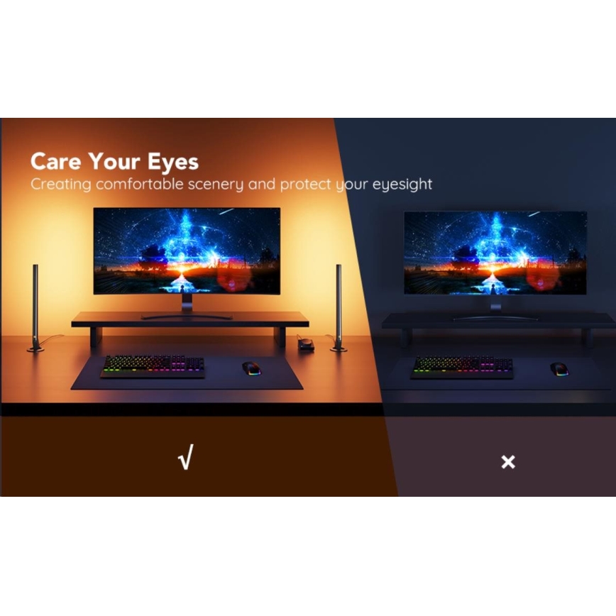 Govee - CONJUNTO 2x Smart Gaming Wi-Fi LED RGBIC Panels + Smart Dual + controlo remoto