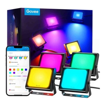 Govee - CONJUNTO 4x Flood Lights exterior SMART LED iluminações Wi-Fi IP66
