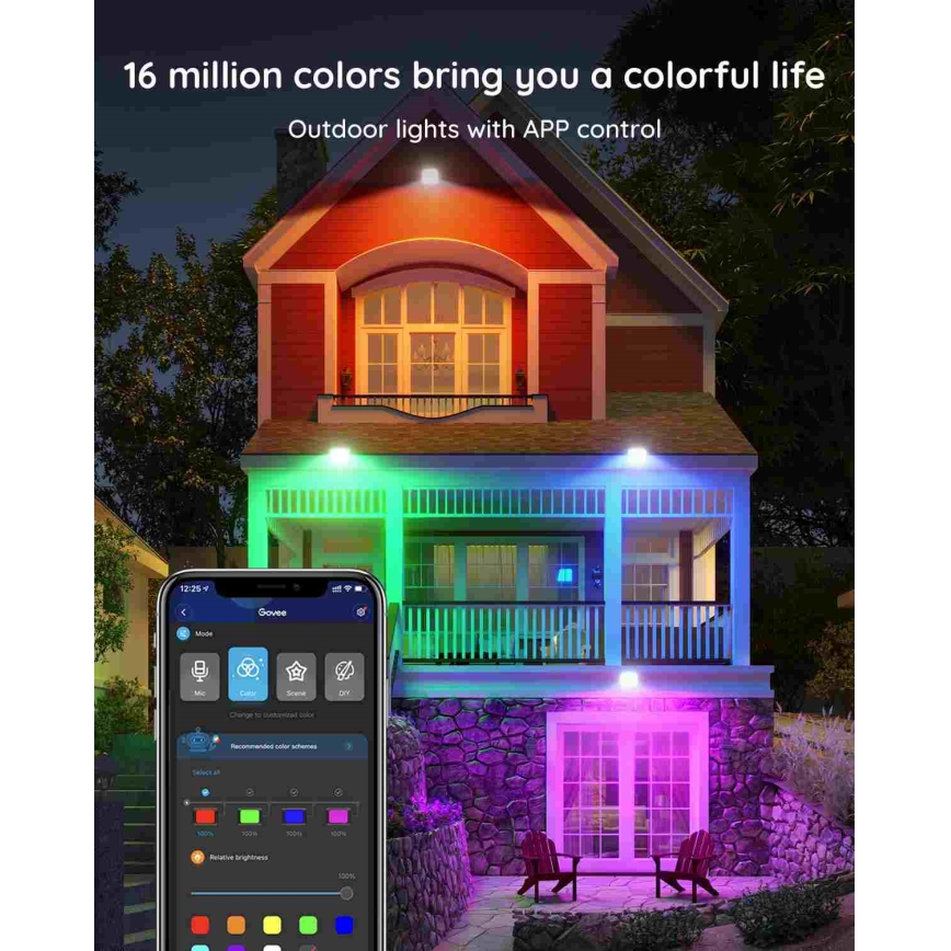 Govee - CONJUNTO 4x Flood Lights exterior SMART LED iluminações Wi-Fi IP66