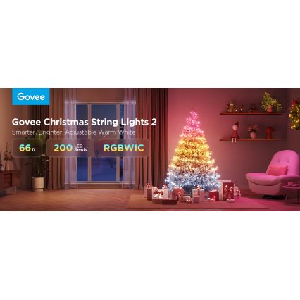 Govee - Corrente de Natal LED RGBICW para exterior 2700-6500K 20m Wi-Fi Matter IP66
