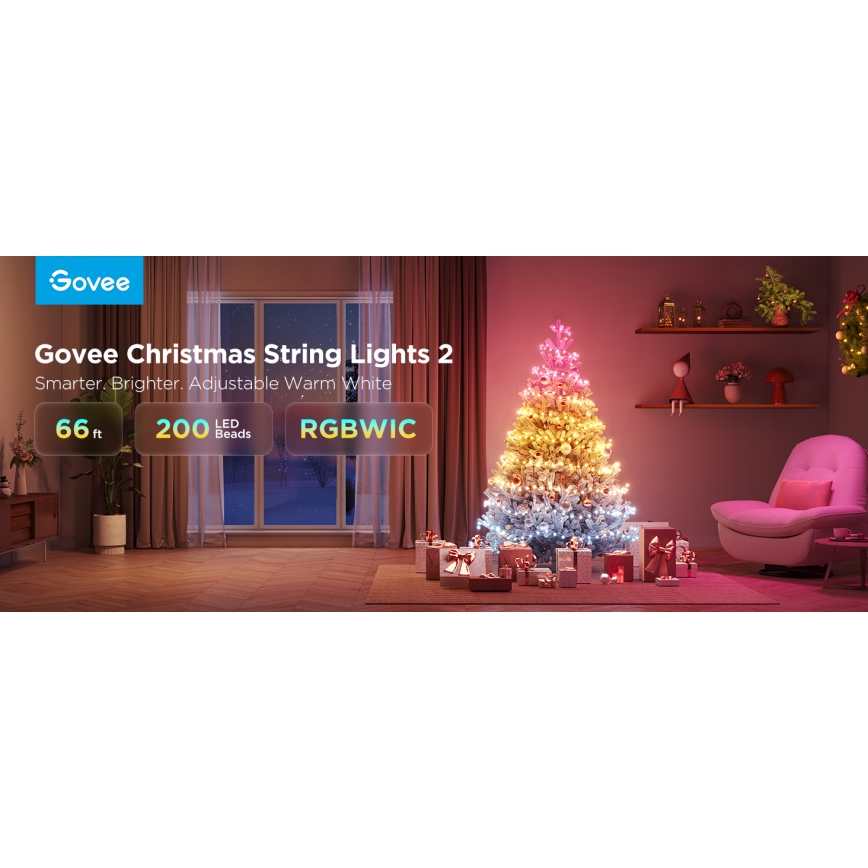 Govee - Corrente de Natal LED RGBICW para exterior 2700-6500K 20m Wi-Fi Matter IP66