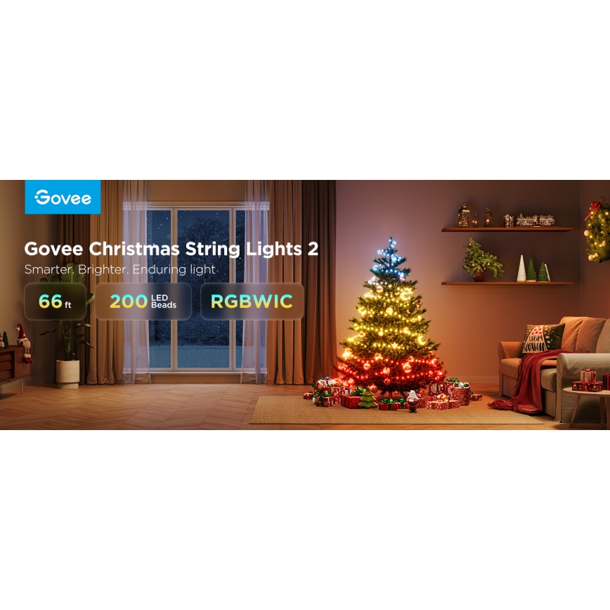 Govee - Corrente de Natal LED RGBICW para exterior 2700-6500K 20m Wi-Fi Matter IP66