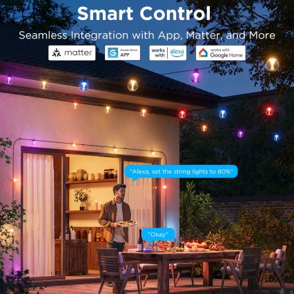 Govee - Corrente decorativa LED RGBICW para exterior regulável LED/24W/230V IP67 2700-6500K Wi-Fi