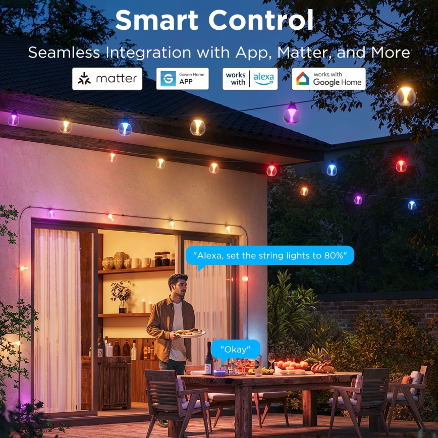 Govee - Corrente decorativa LED RGBICW para exterior regulável LED/24W/230V IP67 2700-6500K Wi-Fi