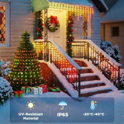 Govee - Corrente exterior LED RGBIC Inteligente icicles 10m Wi-Fi Matter IP65
