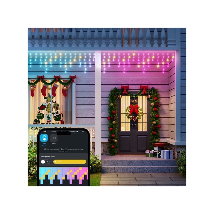 Govee - Corrente exterior LED RGBIC Inteligente icicles 10m Wi-Fi Matter IP65