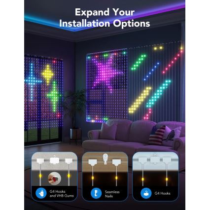 Govee - Cortina luminosa RGBIC 520 LED 1,5x2m Wi-Fi IP65