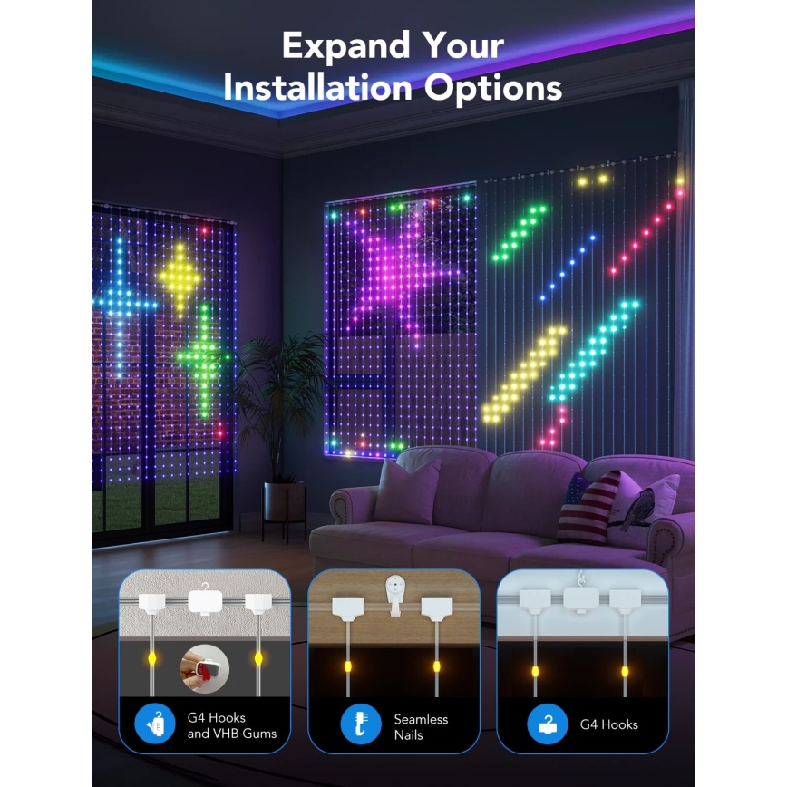 Govee - Cortina luminosa RGBIC 520 LED 1,5x2m Wi-Fi IP65