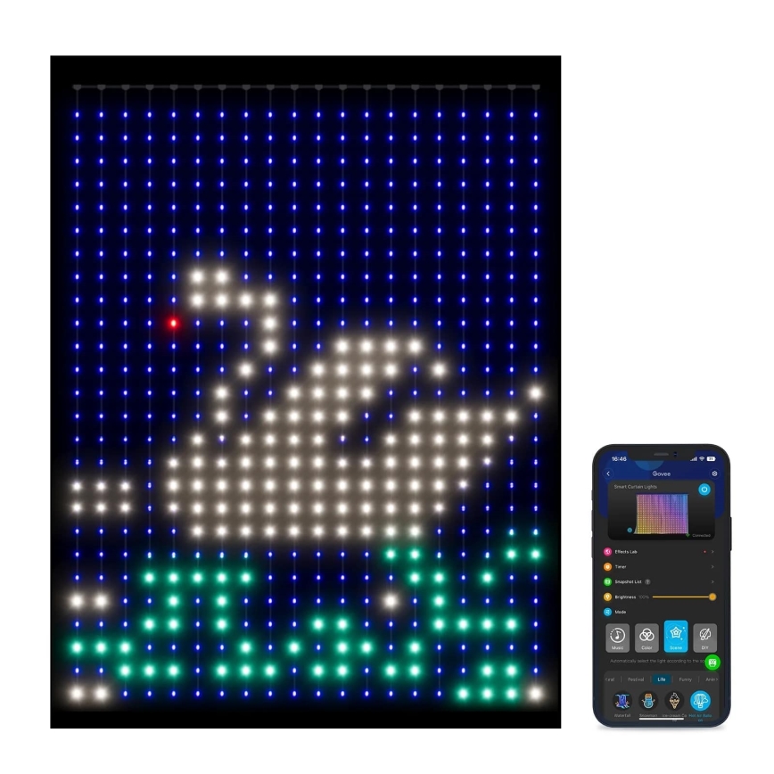 Govee - Cortina luminosa RGBIC 520 LED 1,5x2m Wi-Fi IP65