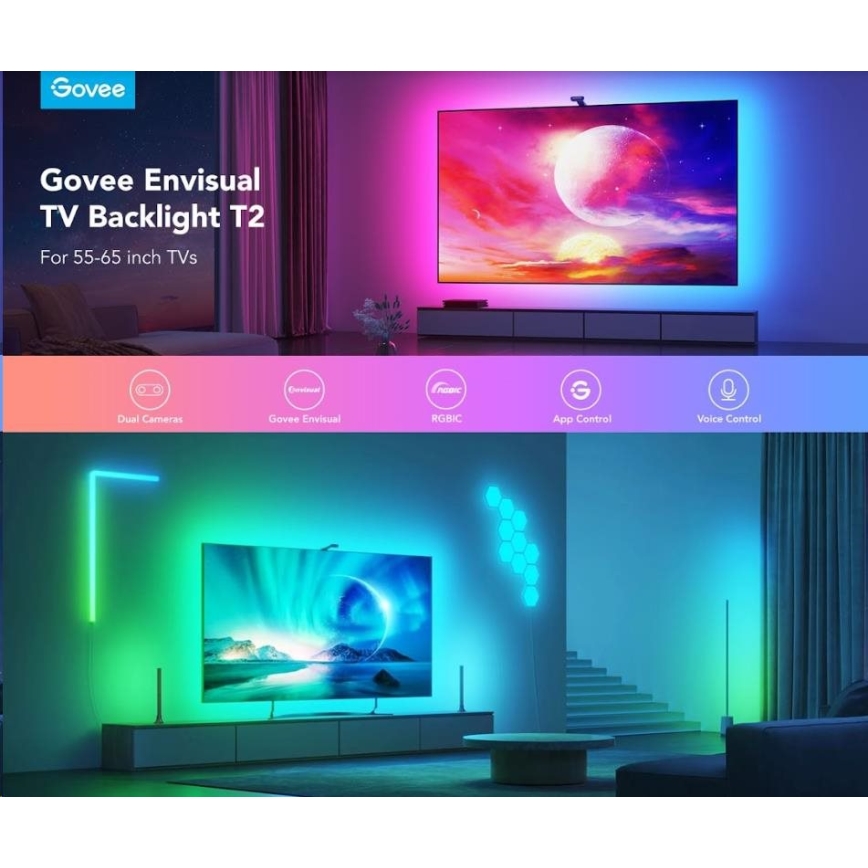 Govee - DreamView T2 DUAL TV 55-65" SMART LED retroiluminação RGBIC Wi-Fi + controlo remoto