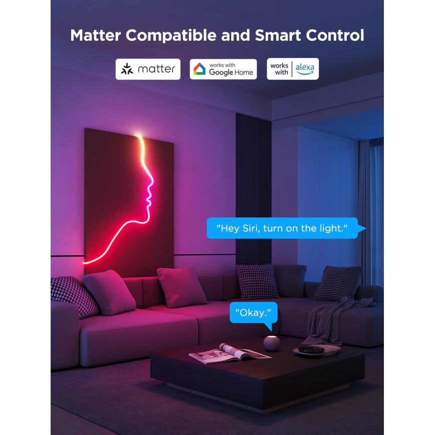 Govee - Fita LED dobrável Neon 2 MATTER 3m RGBIC Wi-Fi IP67