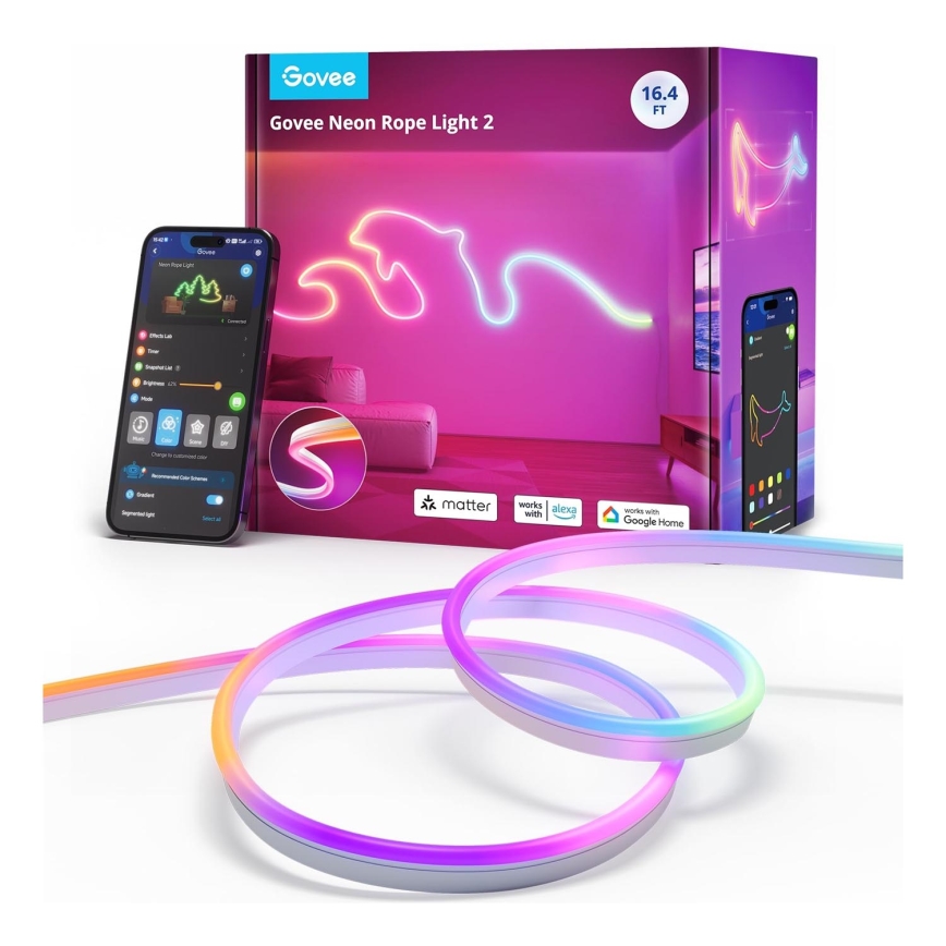 Govee - Fita LED dobrável Neon 2 MATTER 5m RGBIC Wi-Fi IP67