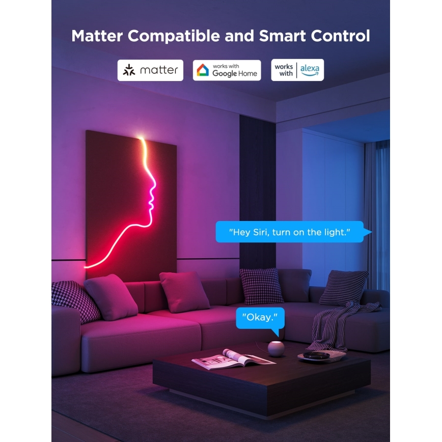 Govee - Fita LED dobrável Neon 2 MATTER 5m RGBIC Wi-Fi IP67