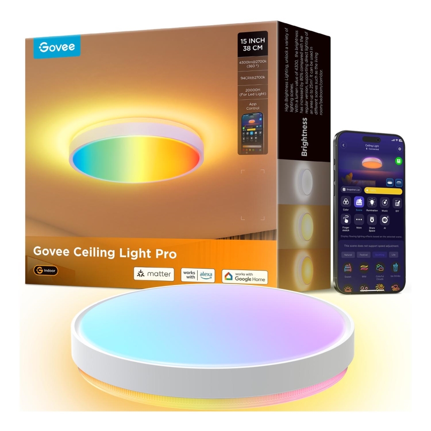 Govee - Iluminação de teto LED RGBIC com regulação LED/49W/230V 2700-6500K Wi-Fi