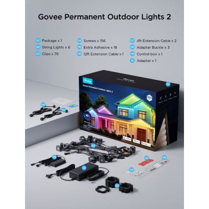 Govee - Luzes em corda LED RGBIC 30m Wi-Fi Matter IP67