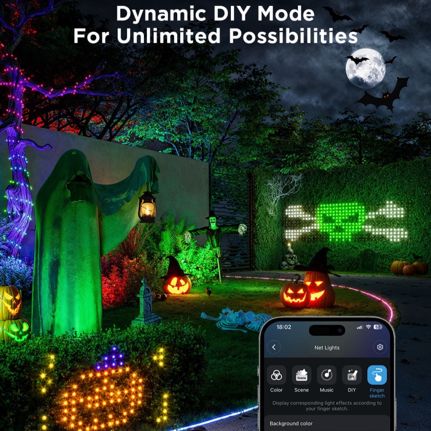 Govee - Rede de iluminação LED RGBIC para exterior 143x85cm Wi-Fi Matter IP65