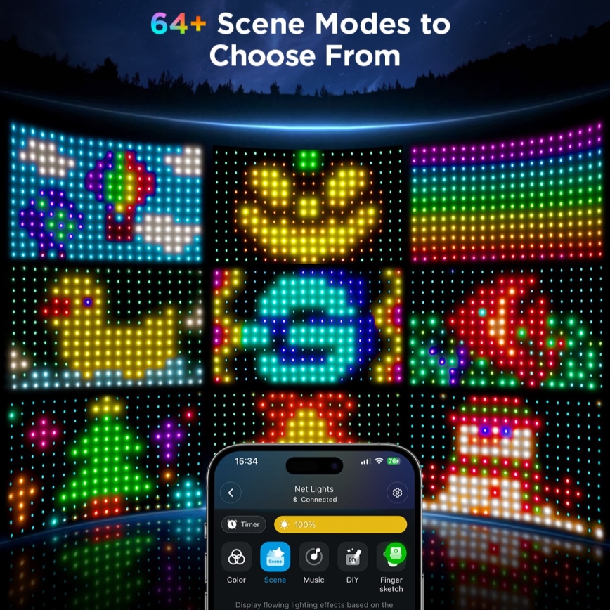 Govee - Rede de iluminação LED RGBIC para exterior 143x85cm Wi-Fi Matter IP65