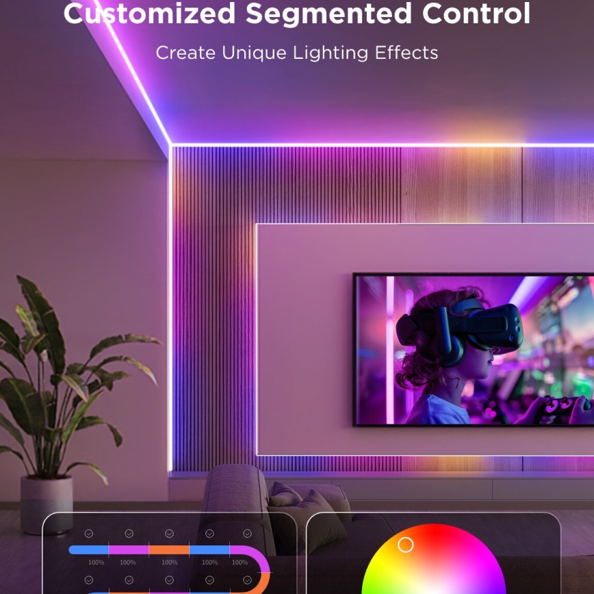 Govee - Tira LED RGBICW com regulação COB 3780 díodos 3m Wi-Fi Matter