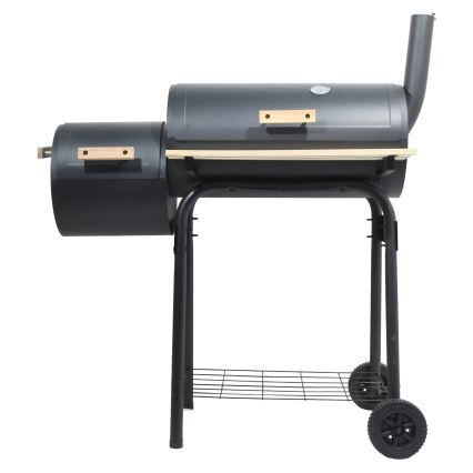 Grelhador de carvão vegetal com fumeiro preto/ madeira
