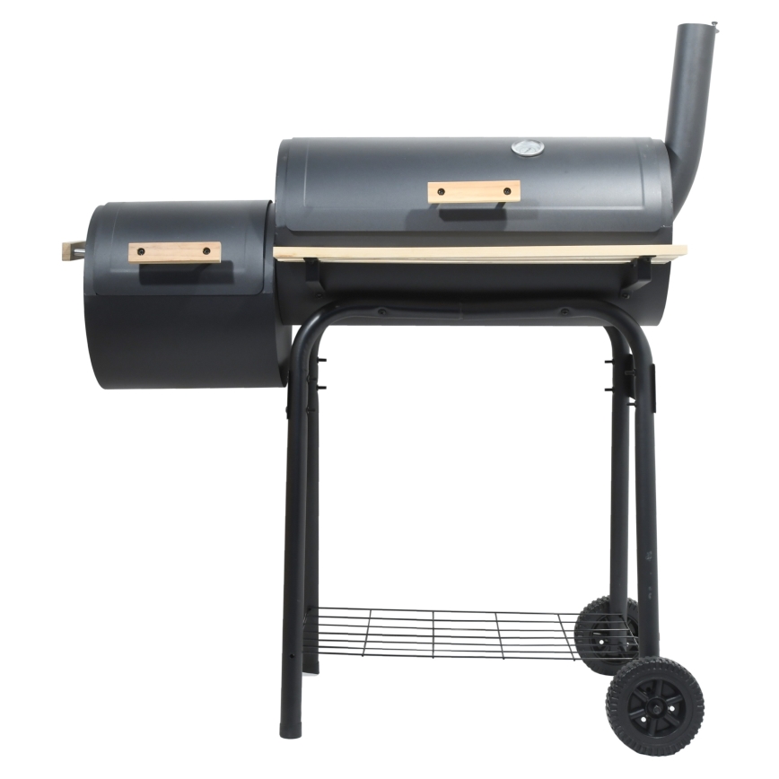 Grelhador de carvão vegetal com fumeiro preto/ madeira