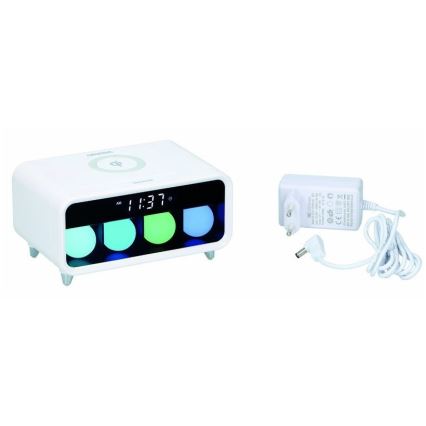 Grundig - Candeeiro noturno LED com regulação e com um despertador e carregamento sem fios LED/5W/230V