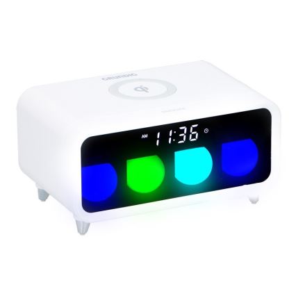 Grundig - Candeeiro noturno LED com regulação e com um despertador e carregamento sem fios LED/5W/230V