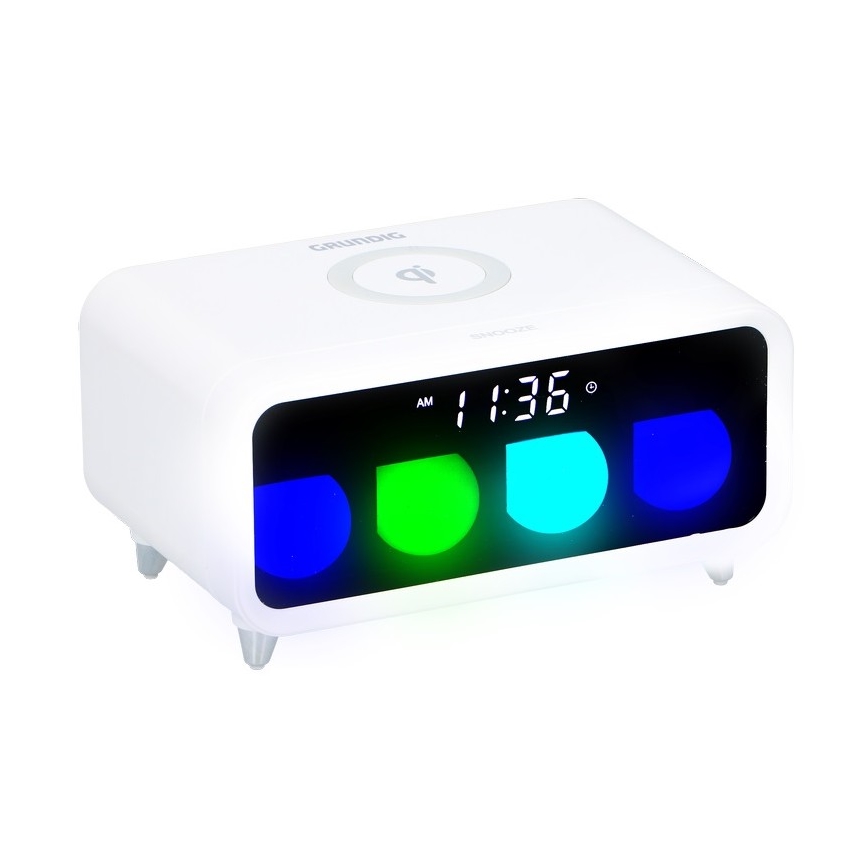 Grundig - Candeeiro noturno LED com regulação e com um despertador e carregamento sem fios LED/5W/230V